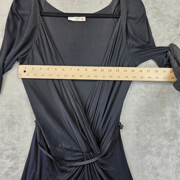 VTG Prada Dress Womens 44 Black Viscose Italian Designer Ruched Midi Made Italy - Picture 8 of 16